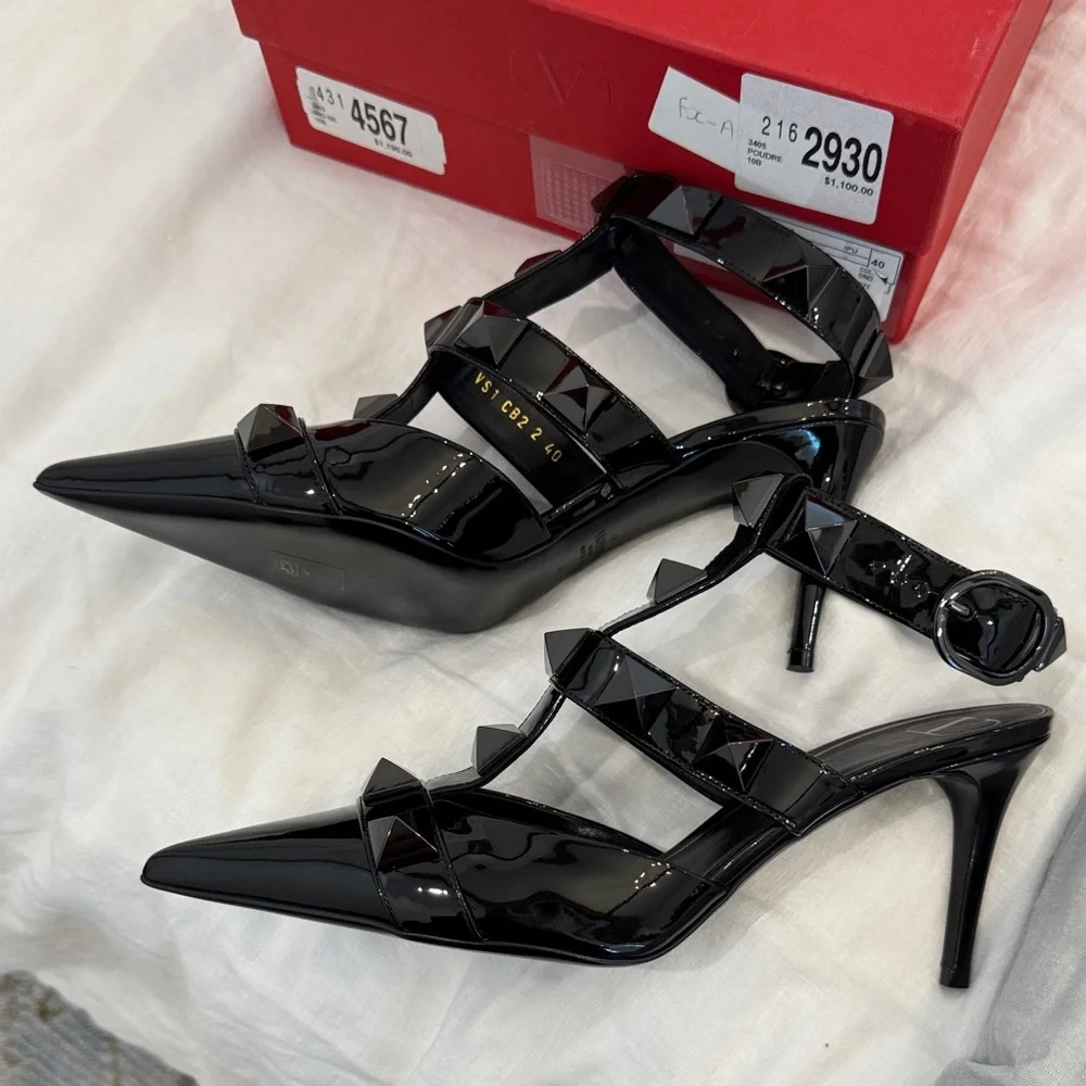 Valentino Glossy Black Studded Heels - Picture 2 of 10
